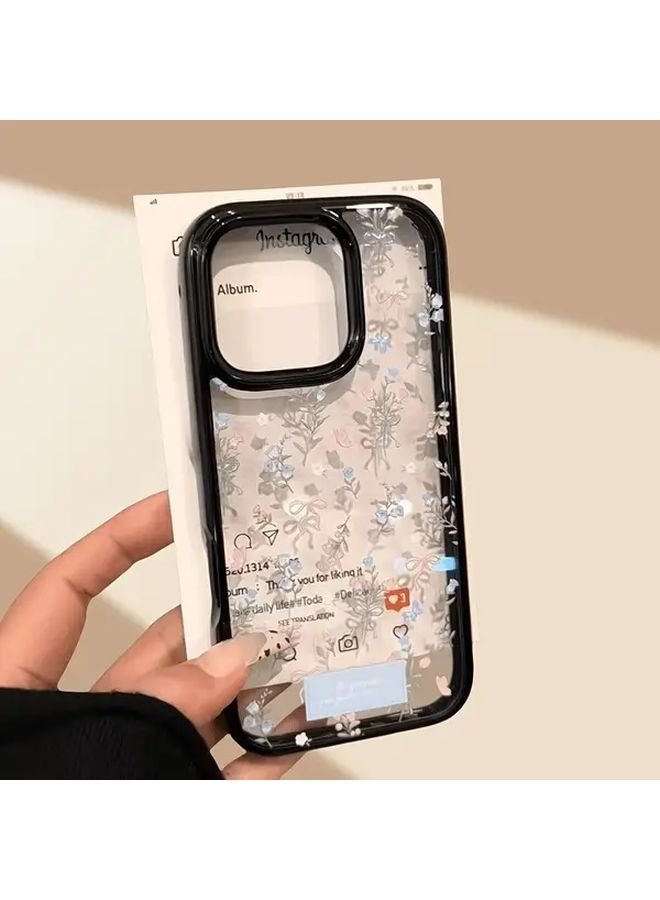 Black Flower Themed Transparent Acrylic Phone Case Compatible with iPhone 14 Pro Max - Image 5